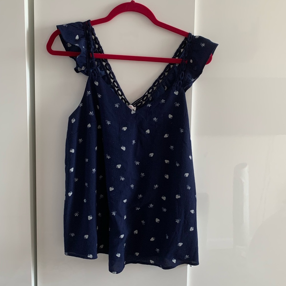 Dark Blue Strawberry Patterned Tank Too